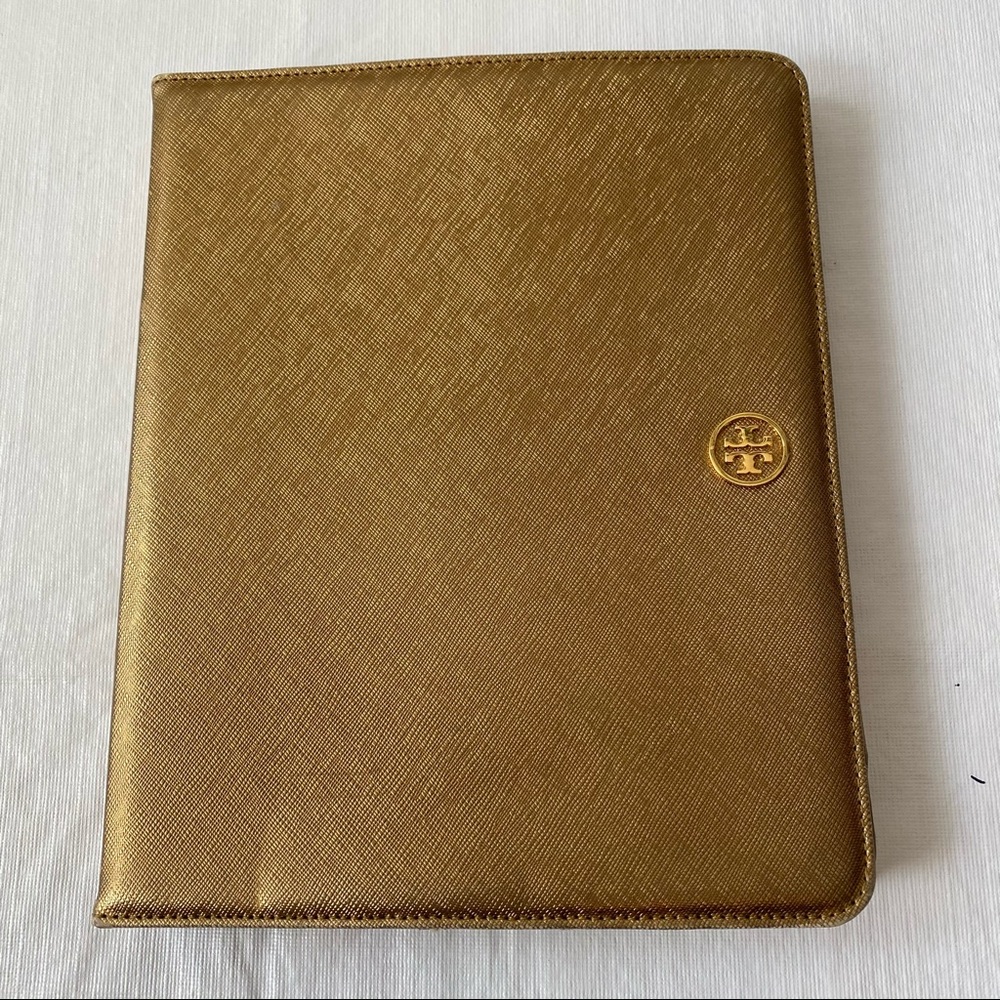 Tory Burch gold tablet case leather suede